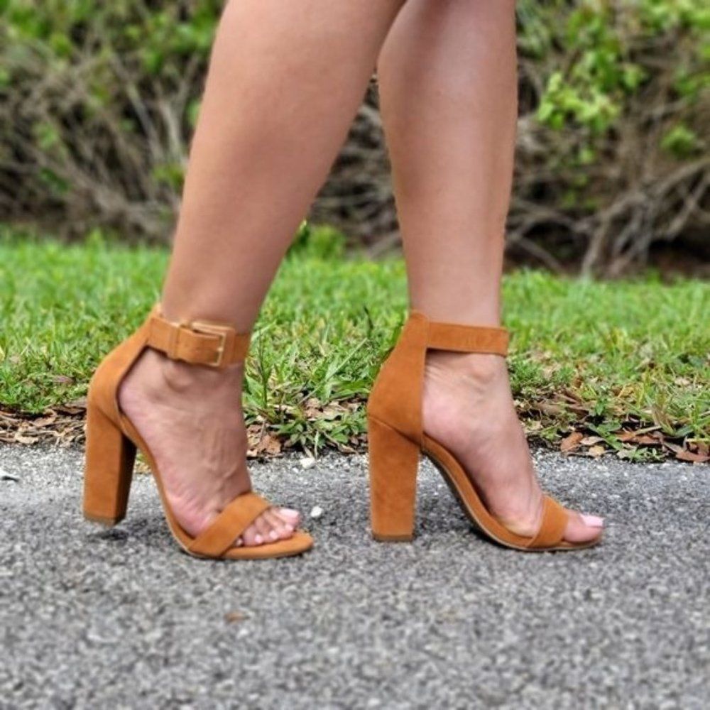 Chestnut Chunky Block Heels Open Toe Casual Sandals - Picture 9 of 9